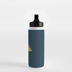 Tall Flower - Minimalist Floral in Light Mustard and Navy Blue Water Bottle Gallery Image 2