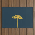 Tall Flower - Minimalist Floral in Light Mustard and Navy Blue Outdoor Rug Gallery Image 1