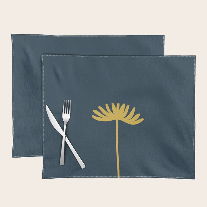 Tall Flower - Minimalist Floral in Light Mustard and Navy Blue Placemat Gallery Image 1