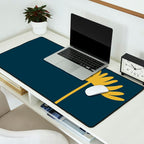 Tall Flower - Minimalist Floral in Light Mustard and Navy Blue Desk Mat Gallery Image 2