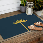 Tall Flower - Minimalist Floral in Light Mustard and Navy Blue Outdoor Rug Gallery Image 2