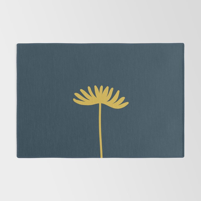 Tall Flower - Minimalist Floral in Light Mustard and Navy Blue Rug Gallery Image 2