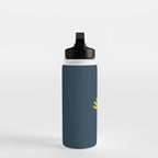 Tall Flower - Minimalist Floral in Light Mustard and Navy Blue Water Bottle Gallery Image 3