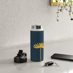 Tall Flower - Minimalist Floral in Light Mustard and Navy Blue Water Bottle Gallery Image 4