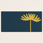 Tall Flower - Minimalist Floral in Light Mustard and Navy Blue Desk Mat Gallery Image 3