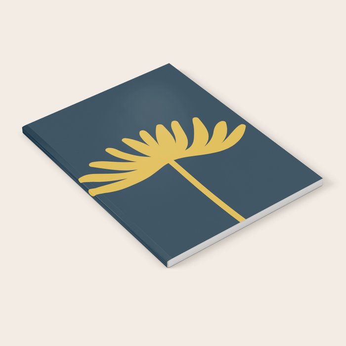 Tall Flower - Minimalist Floral in Light Mustard and Navy Blue Notebook Gallery Image 2