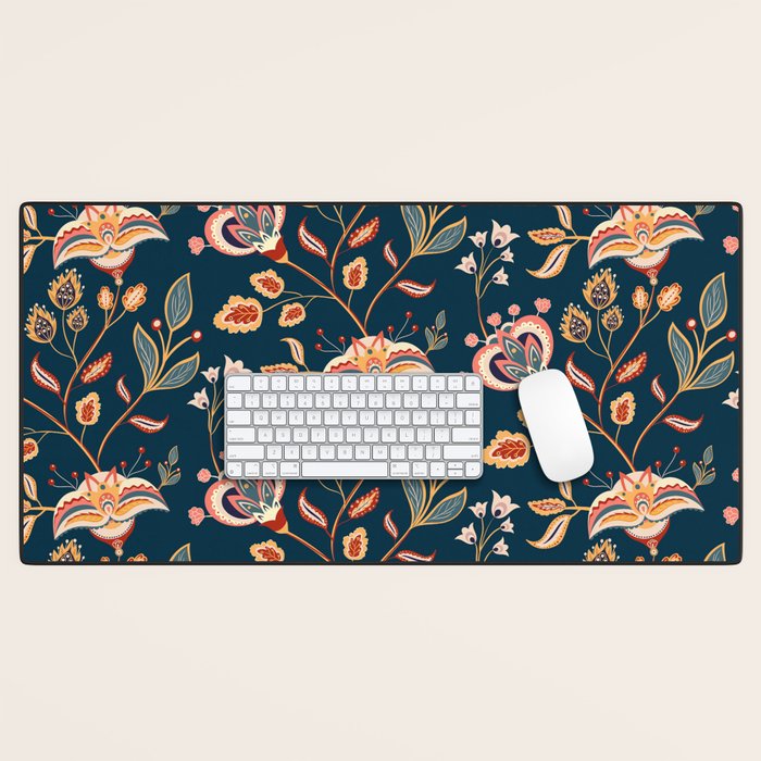 Indian Floral Trail - Deep Navy Blue Desk Mat Gallery Image 1