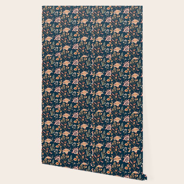 Indian Floral Trail - Deep Navy Blue Wallpaper Gallery Image 2
