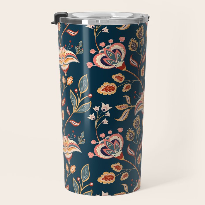 Indian Floral Trail - Deep Navy Blue Travel Mug Gallery Image 3