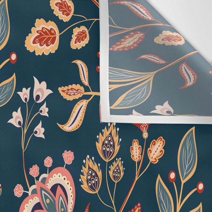 Indian Floral Trail - Deep Navy Blue Wall Tapestry Gallery Image 3