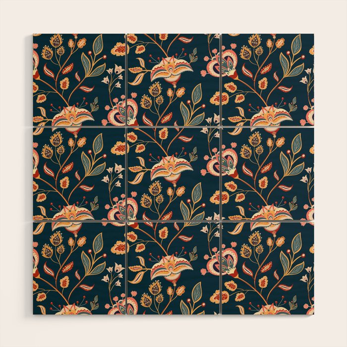 Indian Floral Trail - Deep Navy Blue Wood Wall Art Gallery Image 1