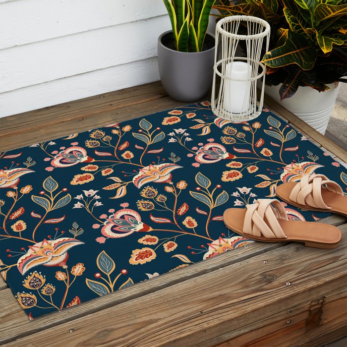 Indian Floral Trail - Deep Navy Blue Outdoor Rug Gallery Image 2