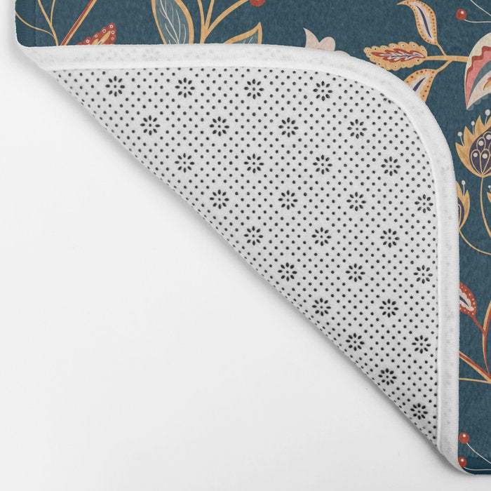 Indian Floral Trail - Deep Navy Blue Bath Mat Gallery Image 2