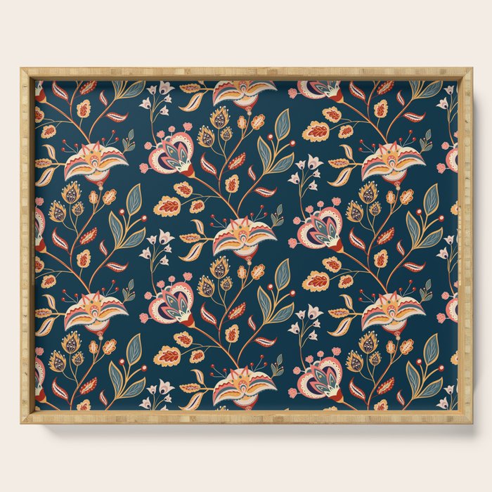 Indian Floral Trail - Deep Navy Blue Serving Tray Gallery Image 1