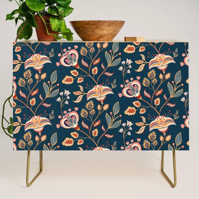 Indian Floral Trail - Deep Navy Blue Credenza Gallery Image 1