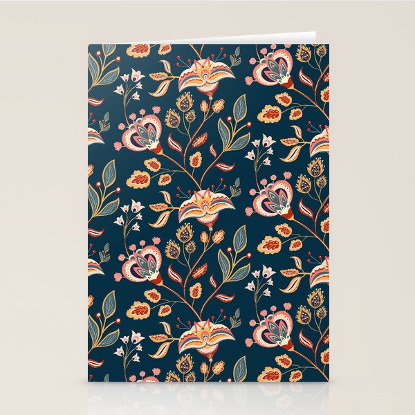 Indian Floral Trail - Deep Navy Blue Stationery Card Gallery Image 1
