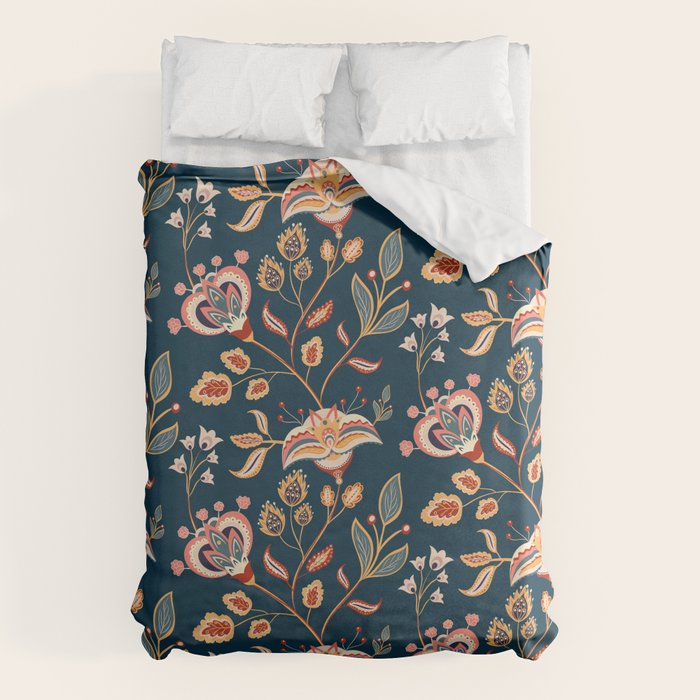 Indian Floral Trail - Deep Navy Blue Duvet Cover Gallery Image 6