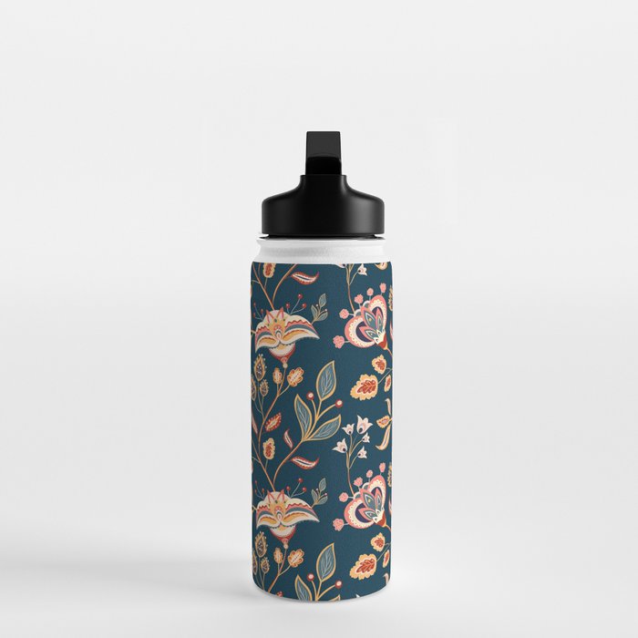 Indian Floral Trail - Deep Navy Blue Water Bottle Gallery Image 3