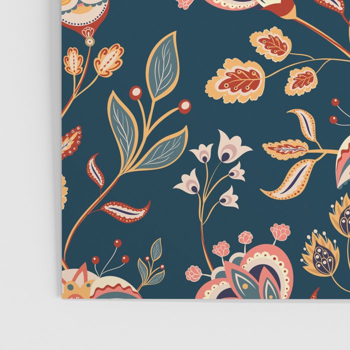 Indian Floral Trail - Deep Navy Blue Poster Gallery Image 3
