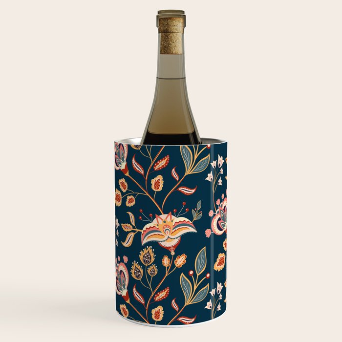 Indian Floral Trail - Deep Navy Blue Wine Chiller Gallery Image 1