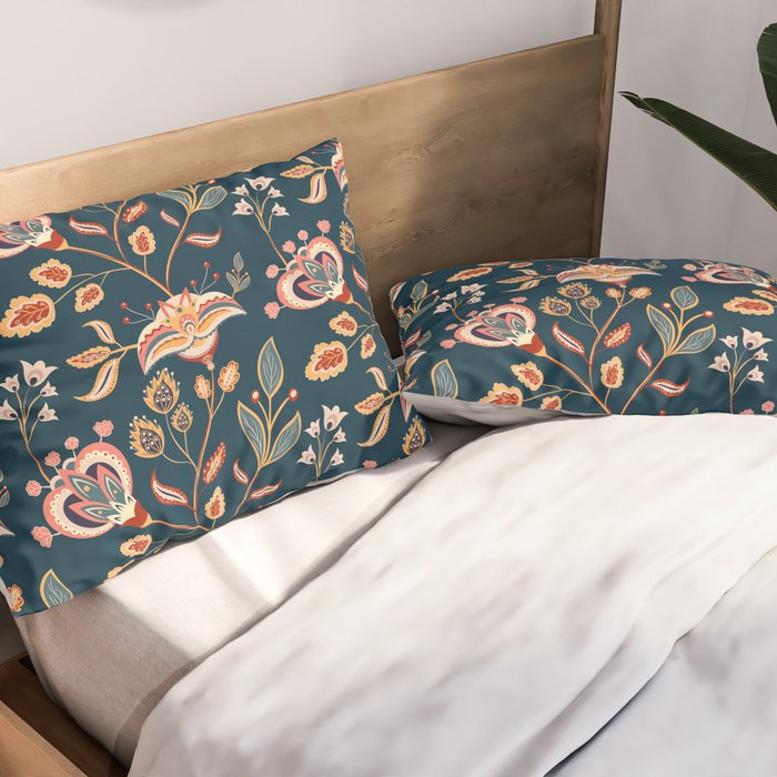 Indian Floral Trail - Deep Navy Blue Pillow Sham Gallery Image 2