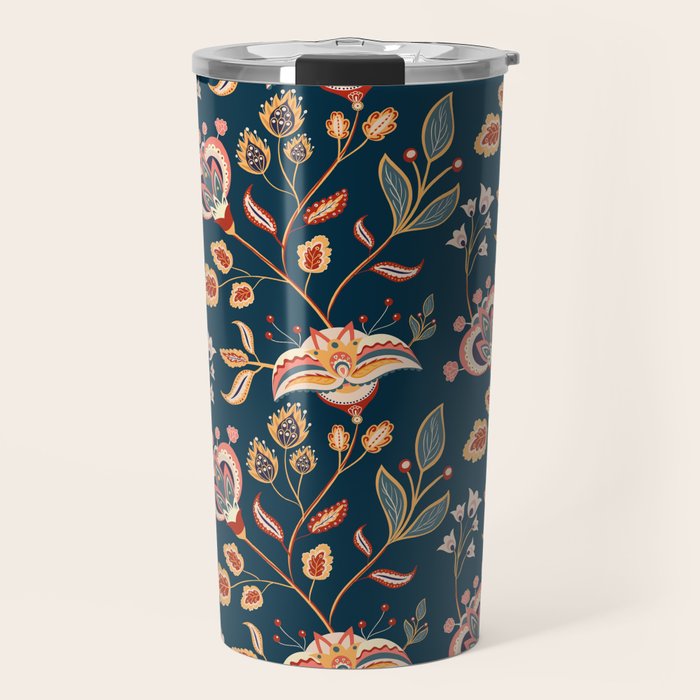 Indian Floral Trail - Deep Navy Blue Travel Mug Gallery Image 1