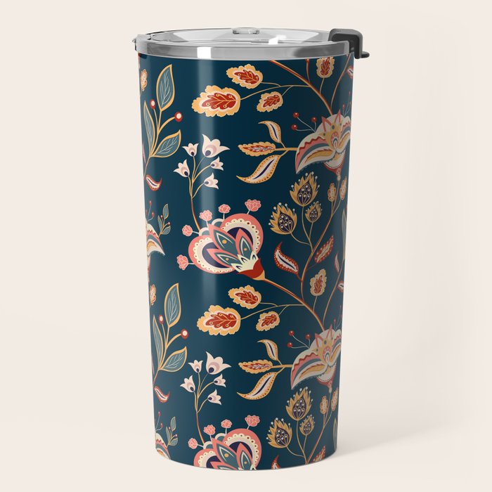 Indian Floral Trail - Deep Navy Blue Travel Mug Gallery Image 2