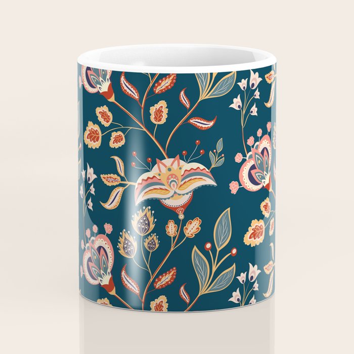 Indian Floral Trail - Deep Navy Blue Coffee Mug Gallery Image 4
