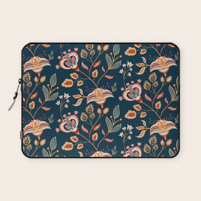 Indian Floral Trail - Deep Navy Blue Laptop Sleeve Gallery Image 1