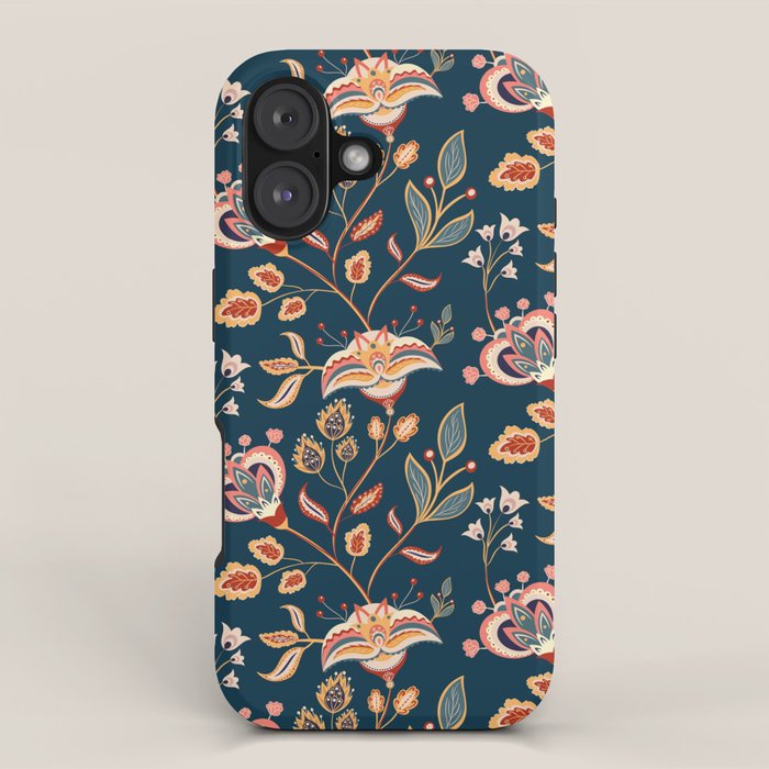 Indian Floral Trail - Deep Navy Blue iPhone Case Gallery Image 1