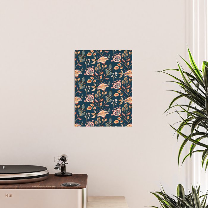 Indian Floral Trail - Deep Navy Blue Poster Gallery Image 2