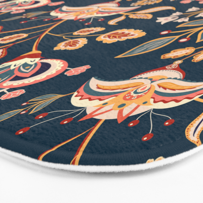 Indian Floral Trail - Deep Navy Blue Bath Mat Gallery Image 3