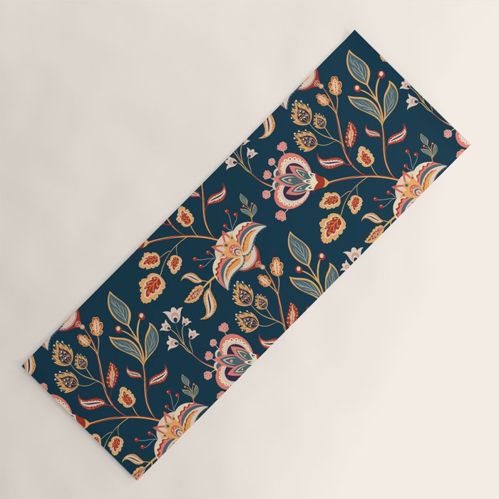 Indian Floral Trail - Deep Navy Blue Yoga Mat Gallery Image 1