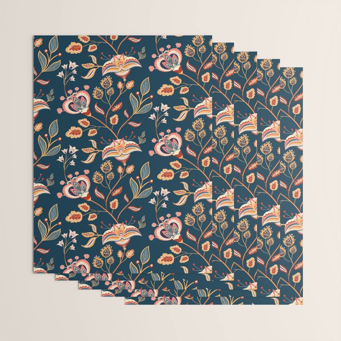 Indian Floral Trail - Deep Navy Blue Wrapping Paper Gallery Image 3
