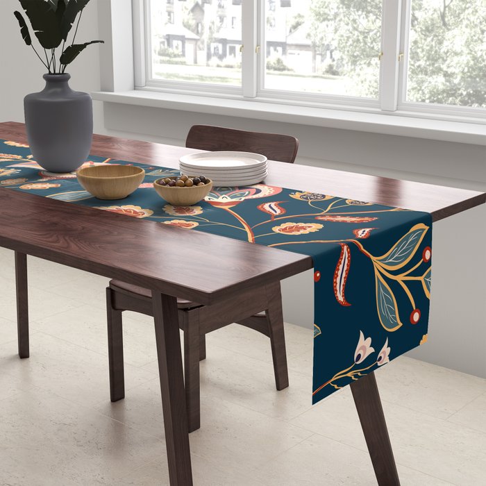 Indian Floral Trail - Deep Navy Blue Table Runner Gallery Image 2