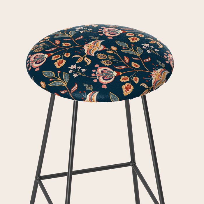 Indian Floral Trail - Deep Navy Blue Stool Gallery Image 2