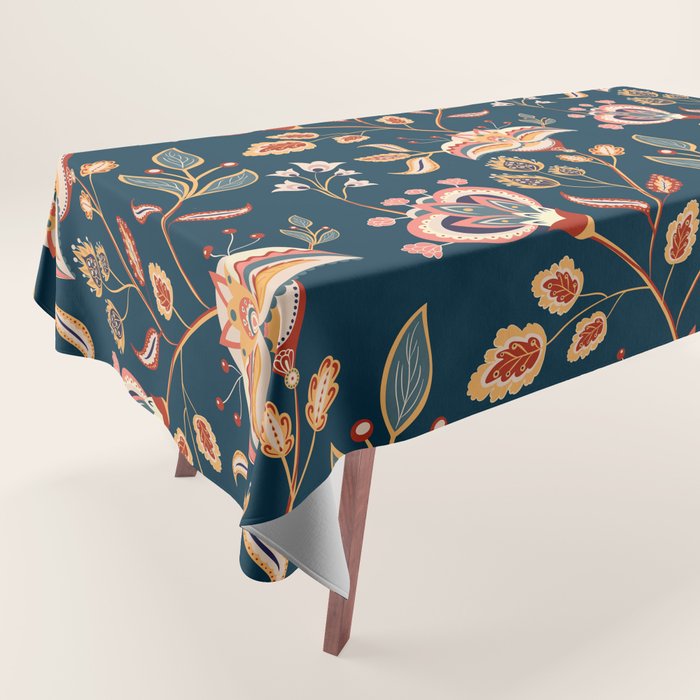 Indian Floral Trail - Deep Navy Blue Tablecloth Gallery Image 1