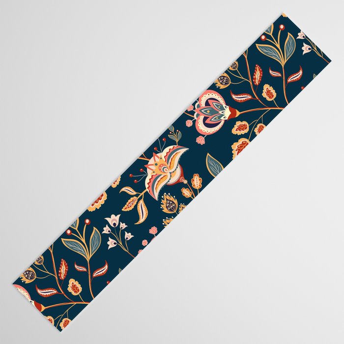 Indian Floral Trail - Deep Navy Blue Table Runner Gallery Image 3