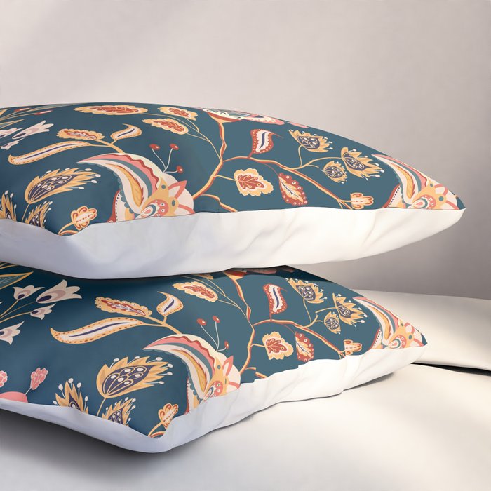 Indian Floral Trail - Deep Navy Blue Pillow Sham Gallery Image 3