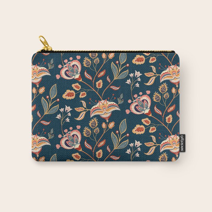 Indian Floral Trail - Deep Navy Blue Carry All Pouch Gallery Image 1