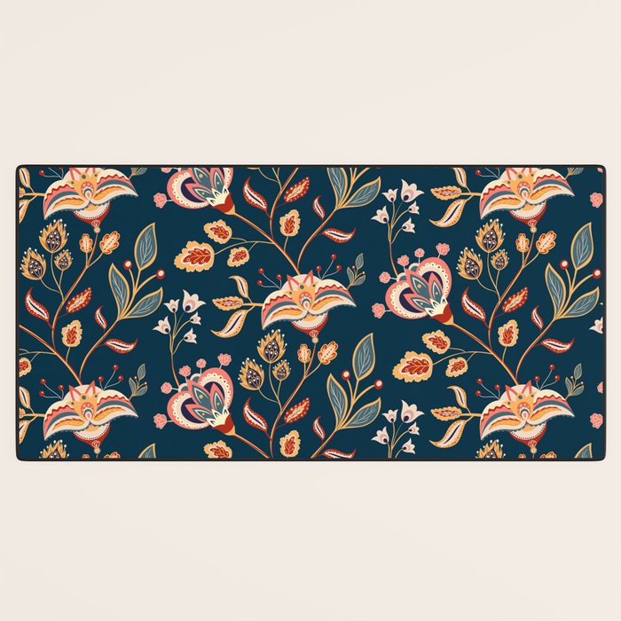 Indian Floral Trail - Deep Navy Blue Desk Mat Gallery Image 3
