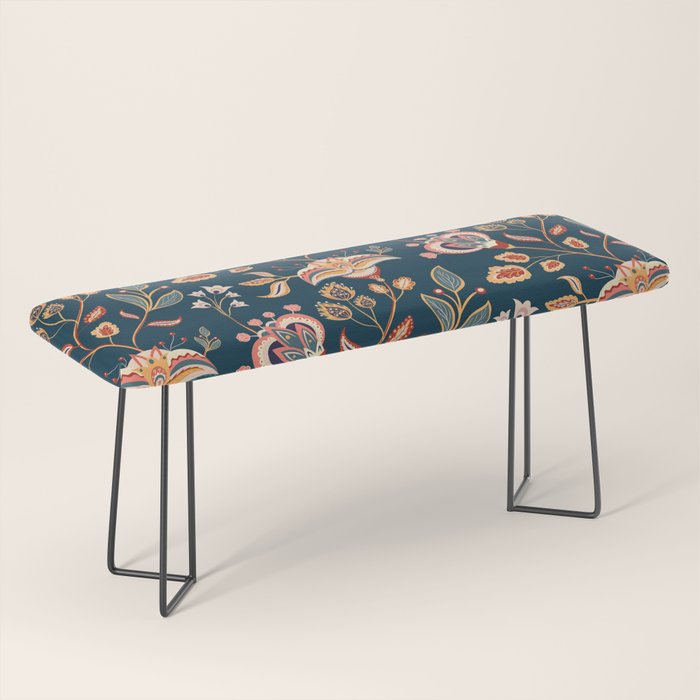Indian Floral Trail - Deep Navy Blue Bench Gallery Image 1