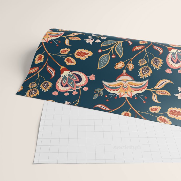 Indian Floral Trail - Deep Navy Blue Wrapping Paper Gallery Image 2