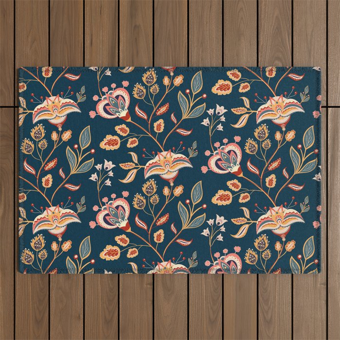 Indian Floral Trail - Deep Navy Blue Outdoor Rug Gallery Image 1