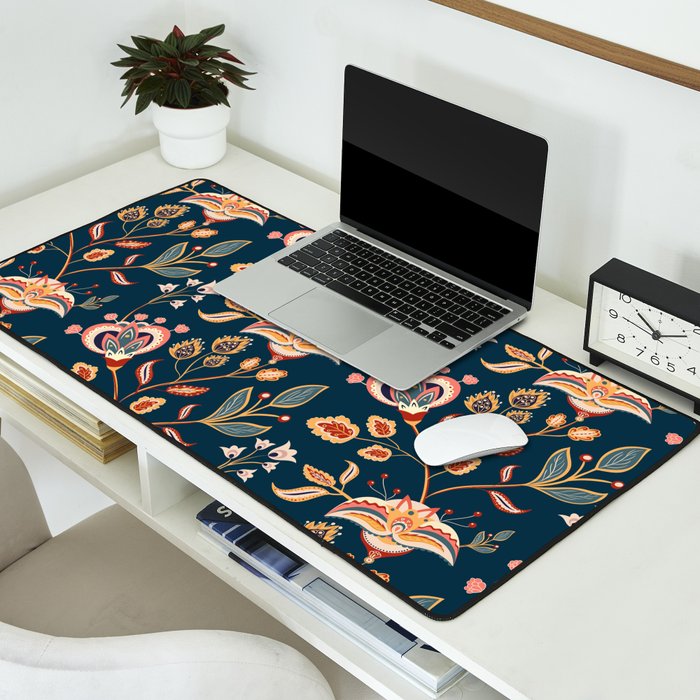 Indian Floral Trail - Deep Navy Blue Desk Mat Gallery Image 2
