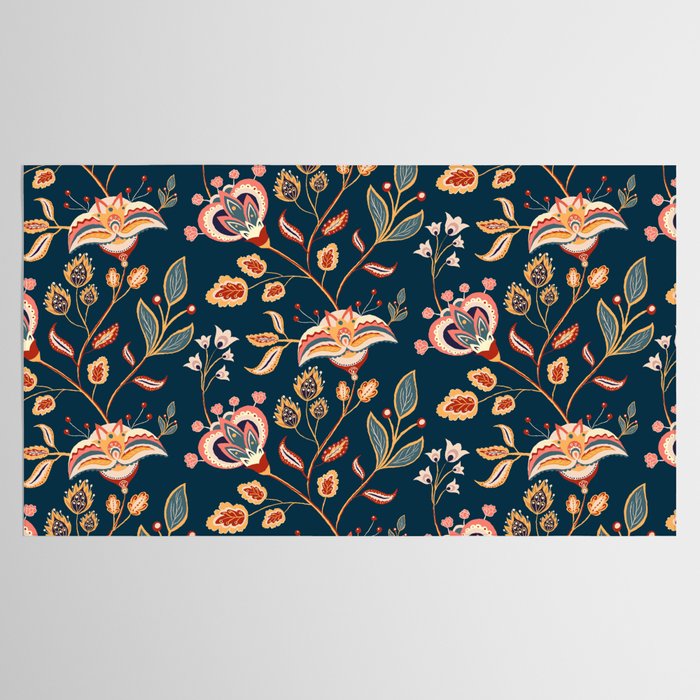Indian Floral Trail - Deep Navy Blue Tablecloth Gallery Image 2