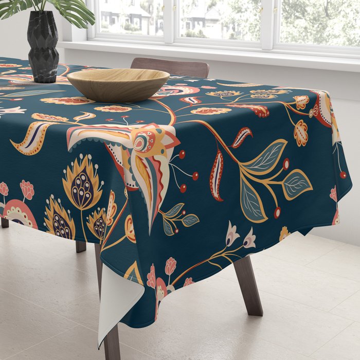 Indian Floral Trail - Deep Navy Blue Tablecloth Gallery Image 3