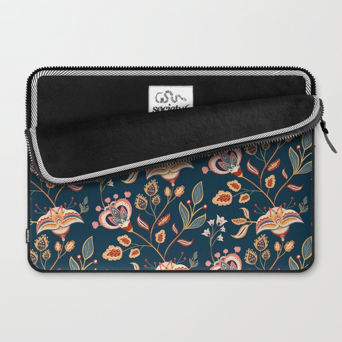 Indian Floral Trail - Deep Navy Blue Laptop Sleeve Gallery Image 2