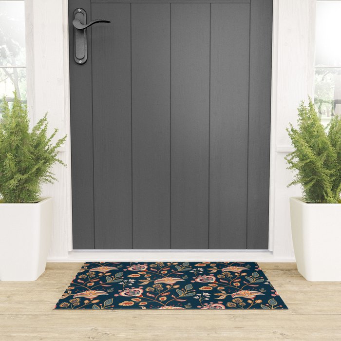 Indian Floral Trail - Deep Navy Blue Welcome Mat Gallery Image 3