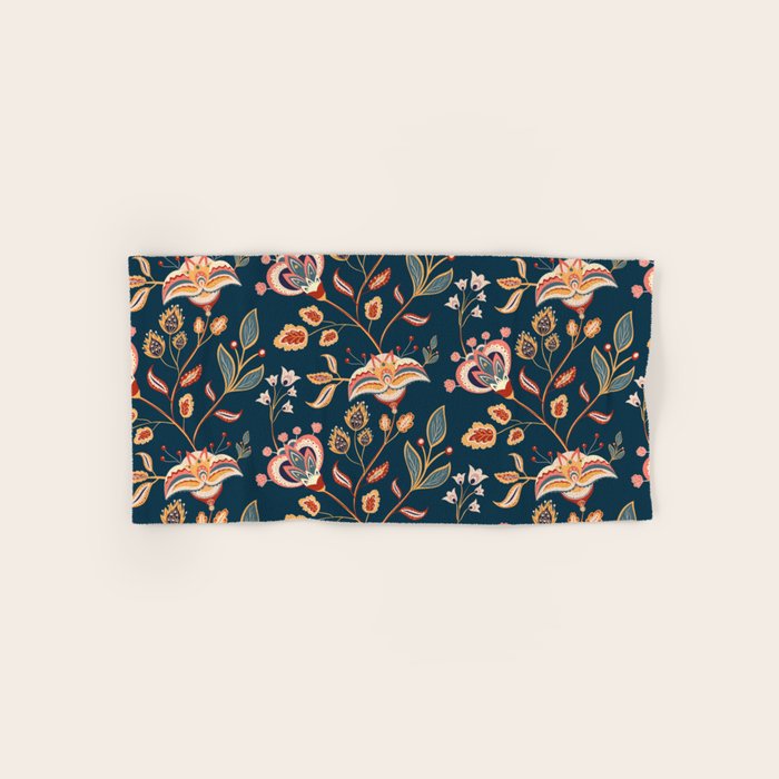 Indian Floral Trail - Deep Navy Blue Bath Towel Gallery Image 1